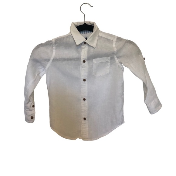 JANIE AND JACK 100% Linen Shirt Kids Size 3 White Button Up Long Sleeve - Picture 10 of 10